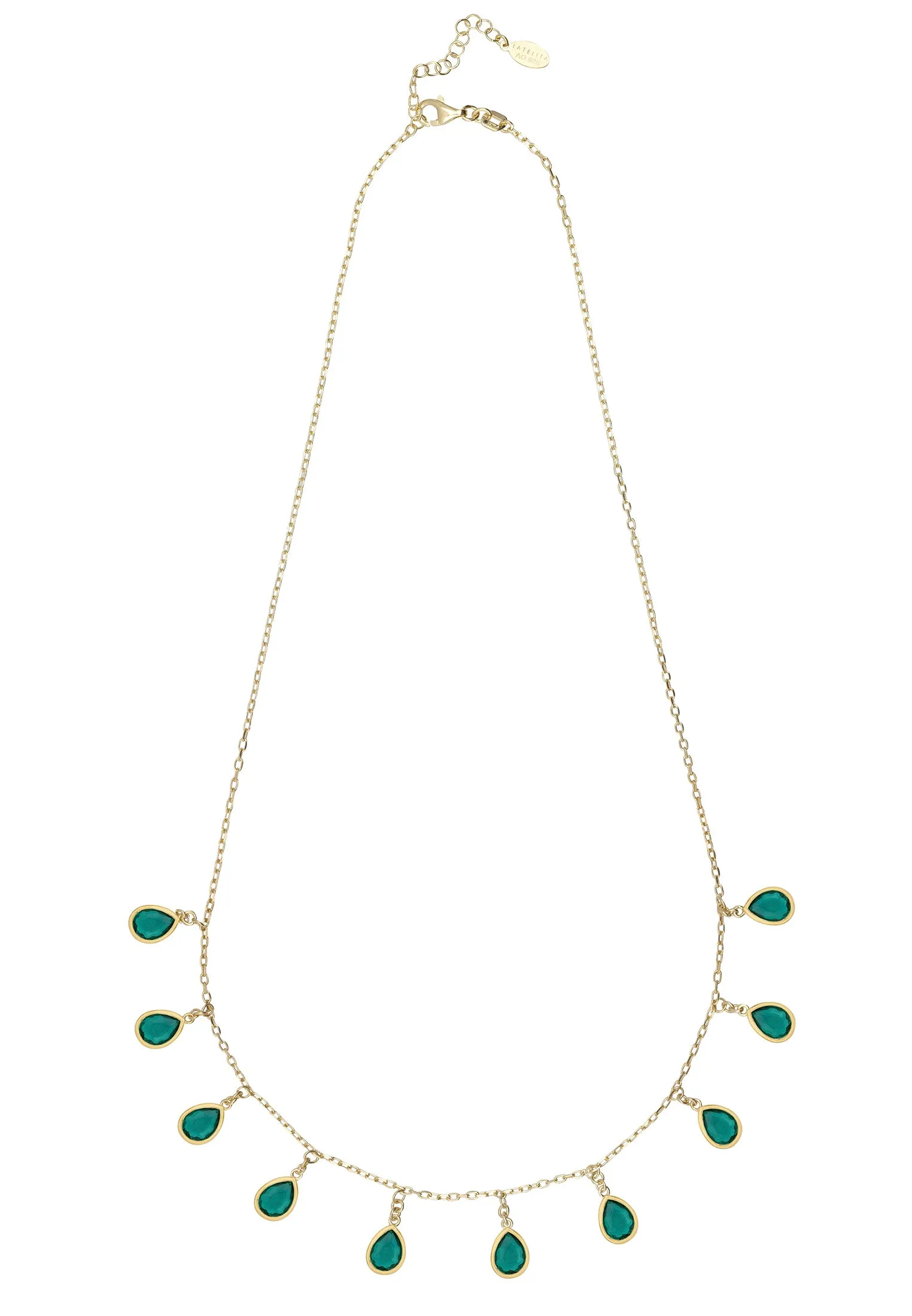 Florence Teardrop Gemstone Necklace Gold Petrol Tourmaline
