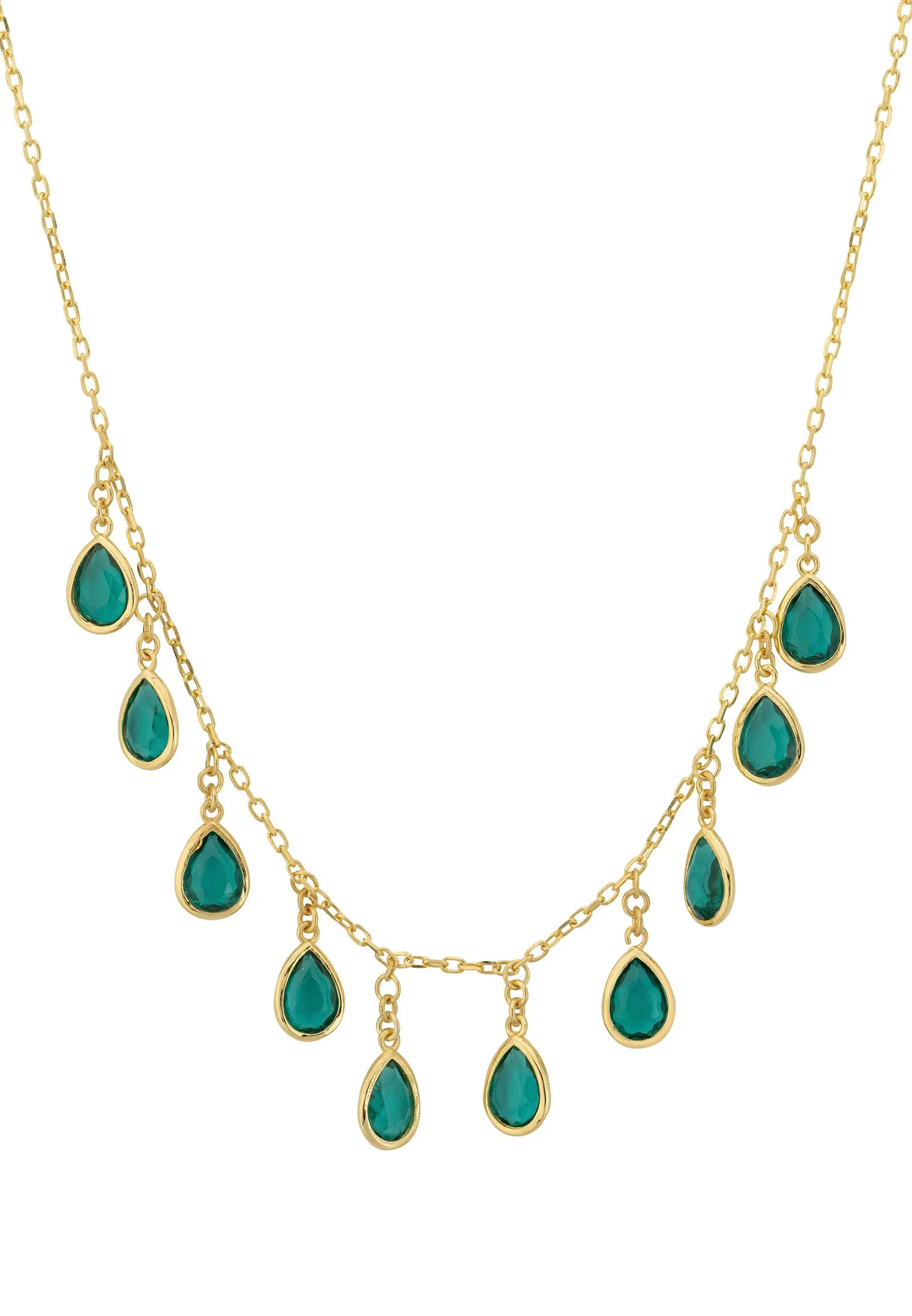 Florence Teardrop Gemstone Necklace Gold Petrol Tourmaline