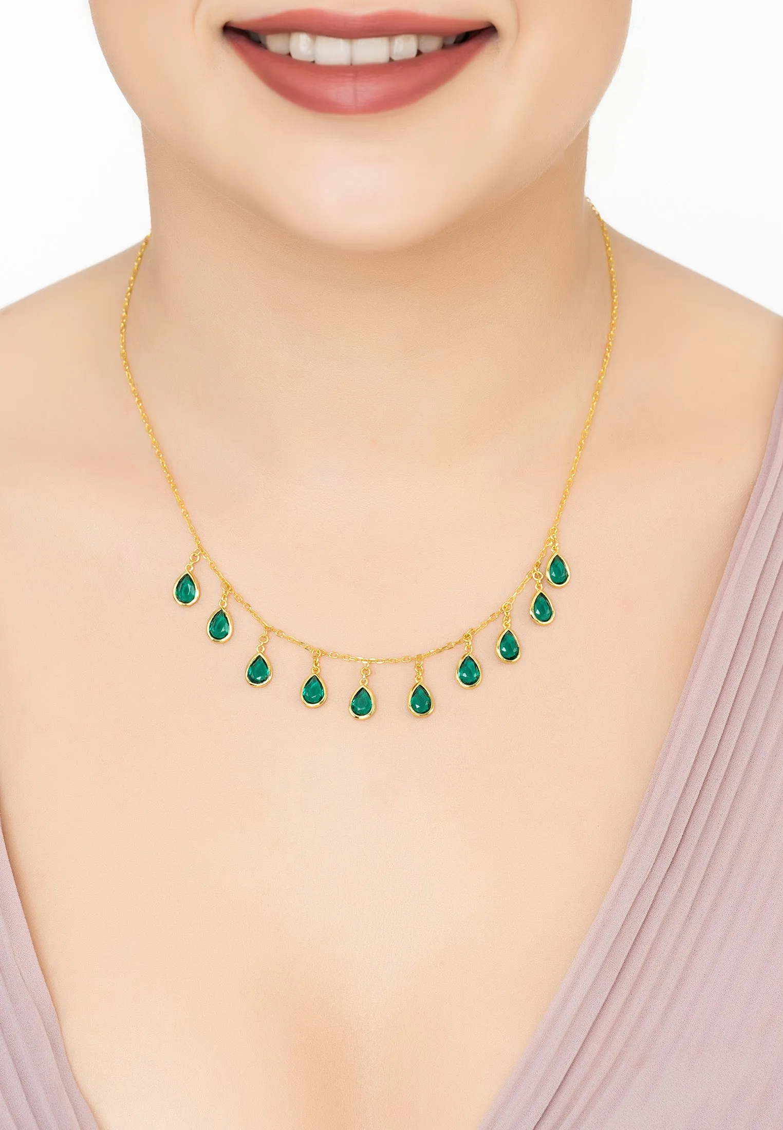 Florence Teardrop Gemstone Necklace Gold Petrol Tourmaline