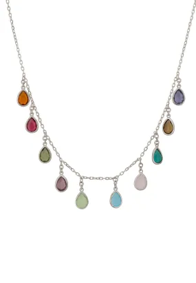 Florence Teardrop Gemstone Necklace Silver Multi Coloured