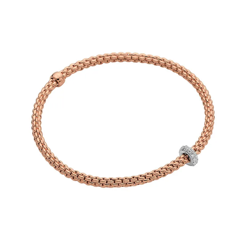 FOPE "PRIMA" 18CT ROSE & WHITE GOLD PAVE SET DIAMOND RHONDEL BRACELET LARGE SIZE