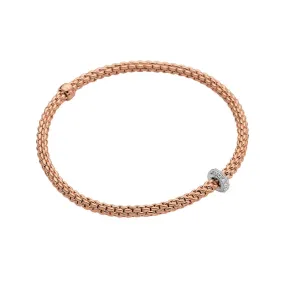 FOPE "PRIMA" 18CT ROSE & WHITE GOLD PAVE SET DIAMOND RHONDEL BRACELET LARGE SIZE