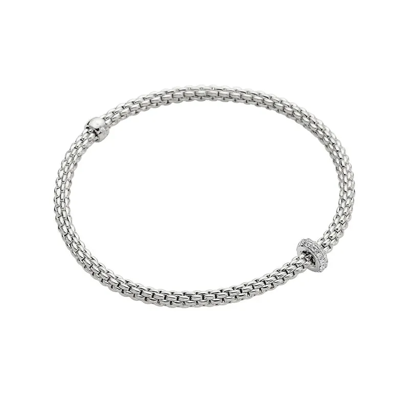 FOPE "PRIMA" 18ct WHITE GOLD PAVE SET DIAMOND RHONDEL BRACELET LARGE SIZE