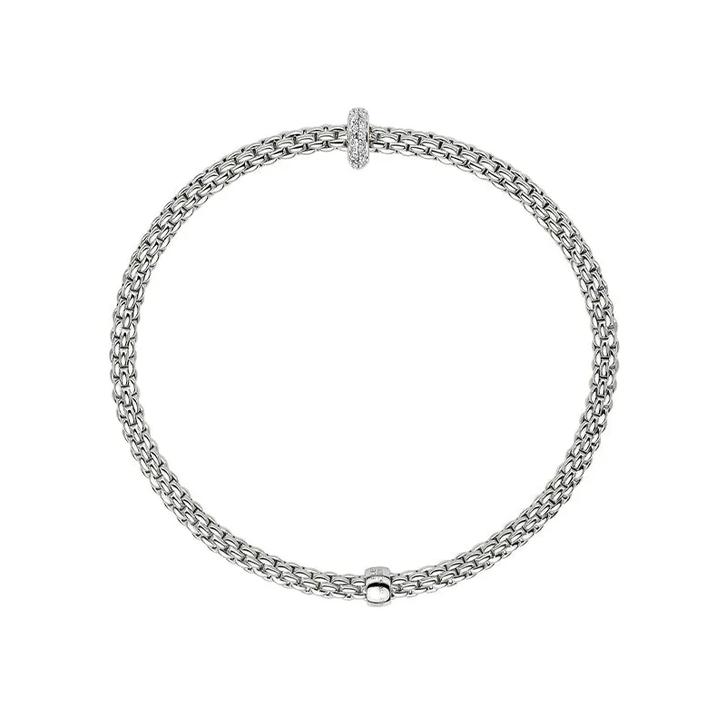 FOPE "PRIMA" 18ct WHITE GOLD PAVE SET DIAMOND RHONDEL BRACELET LARGE SIZE