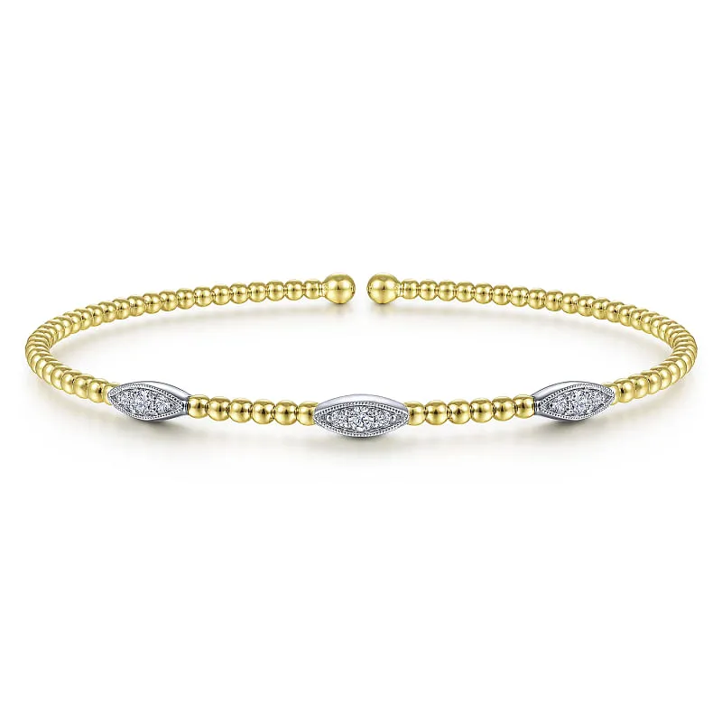 Gabriel & Co | 14K White-Yellow Gold Bujukan Diamond Marquise Stations Bangle