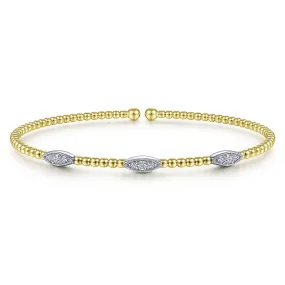 Gabriel & Co | 14K White-Yellow Gold Bujukan Diamond Marquise Stations Bangle