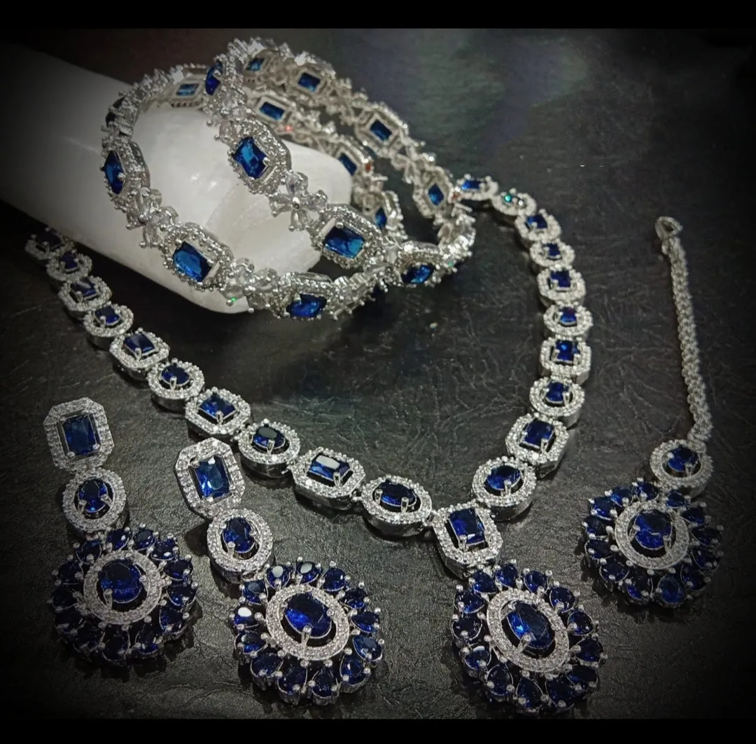 Geometric Rectangular Pattern Necklace Set With Bangles Earrings And Maang Tikka Floral, Rounded shape Gives Elegant Timeless Appeal