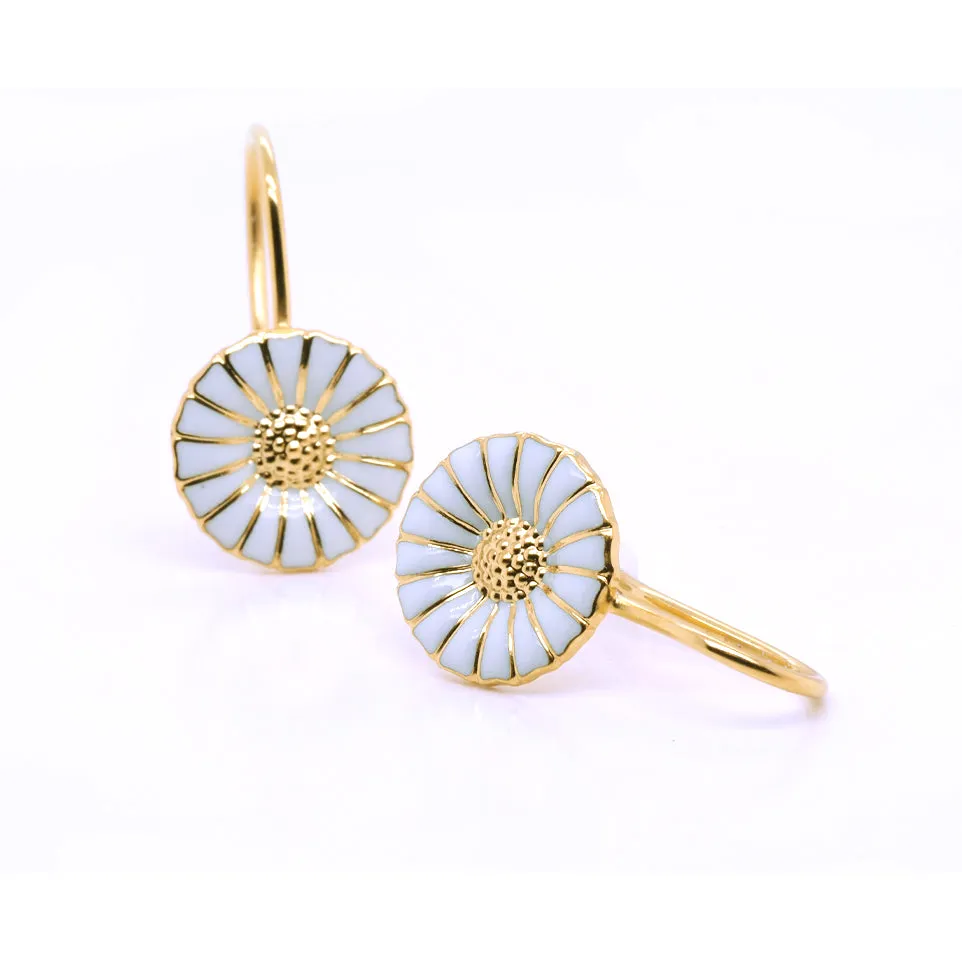 Georg Jensen Daisy Earrings - Silver Gilt and White Enamel, Hook Fittings (3539222)