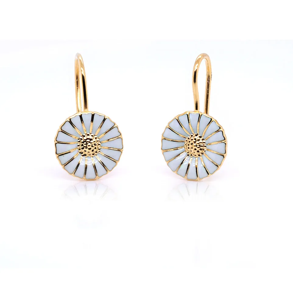 Georg Jensen Daisy Earrings - Silver Gilt and White Enamel, Hook Fittings (3539222)