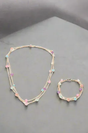 Girls Gold Floral Pearls Necklace & Bracelet Set (2 Piece)