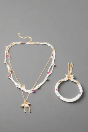 Girls Gold Pearls Necklace And Bracelet (2 Piece)