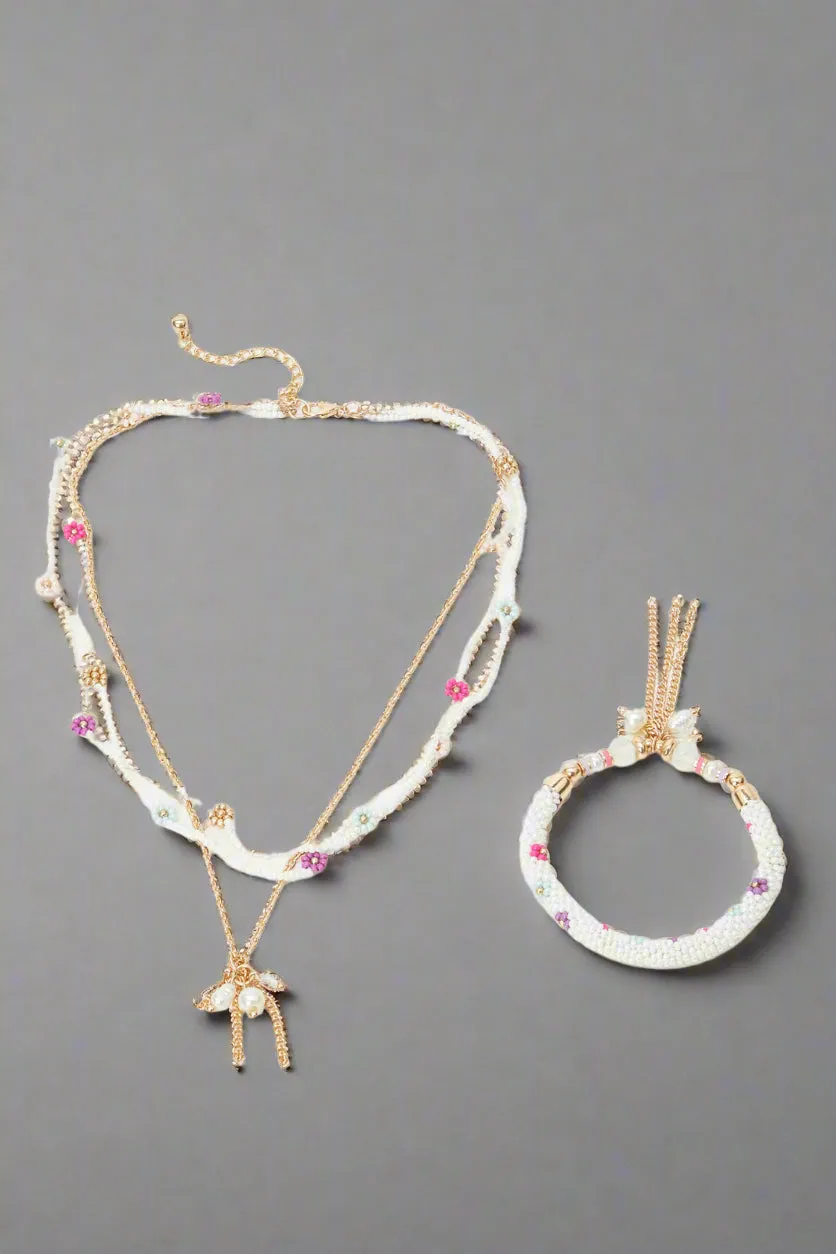 Girls Gold Pearls Necklace And Bracelet (2 Piece)