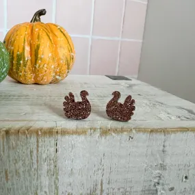 Glitter Resin Turkey Earrings-Brown Glitter