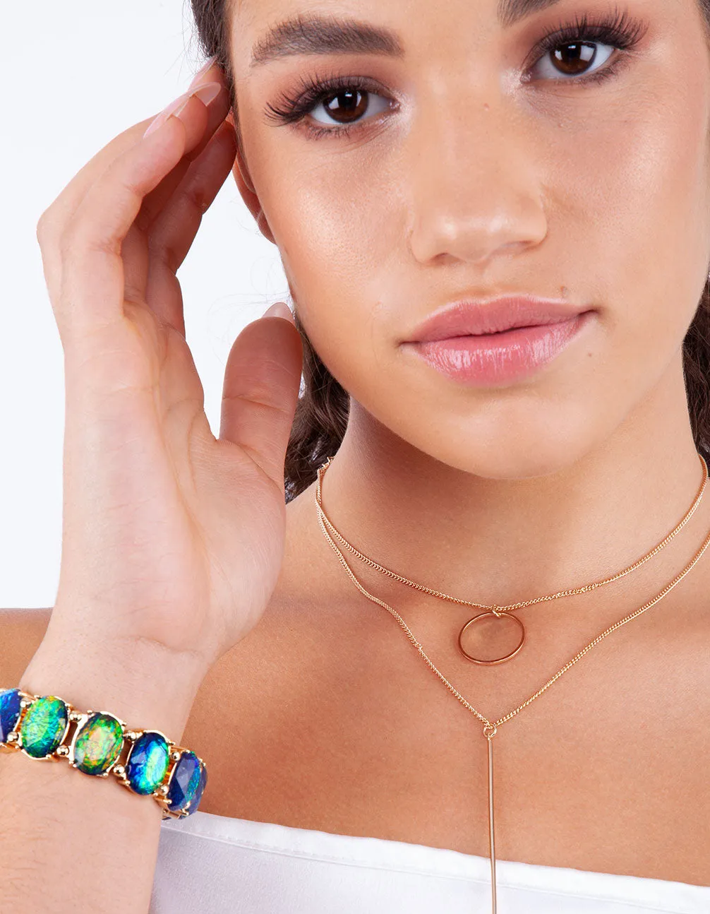 Gold Multi Reflective Stone Stretch Bracelet