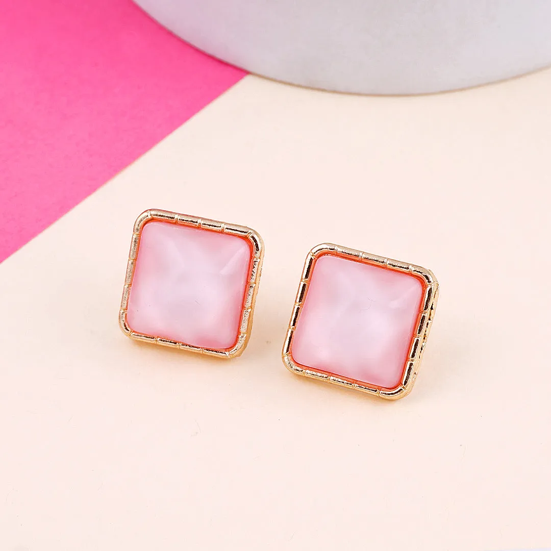 Gold Plated Light Pink Square Earrings