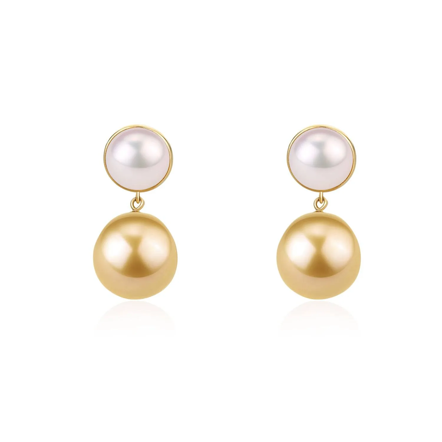 Golden South Sea Pearl Drop Mabe Pearl Earrings 18K Pure Gold