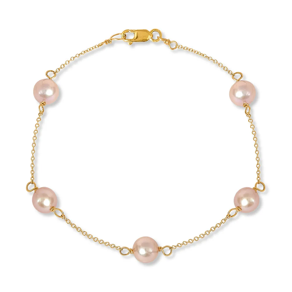 Gratia gold plated sterling silver bracelet with pink cultured freshwater pearls