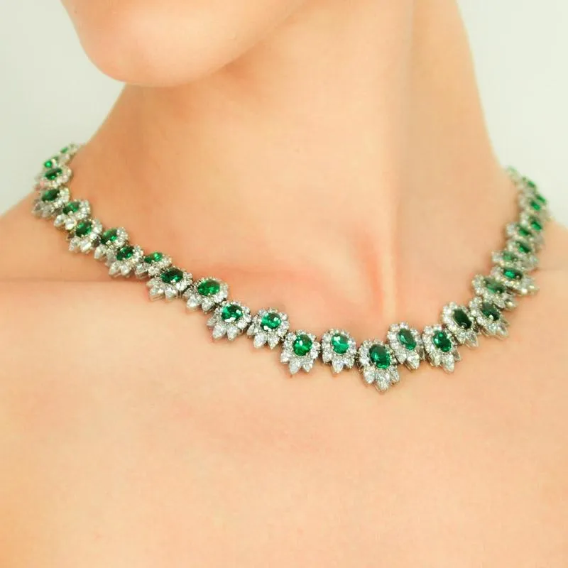 Green Flower Cluster Grand Necklace