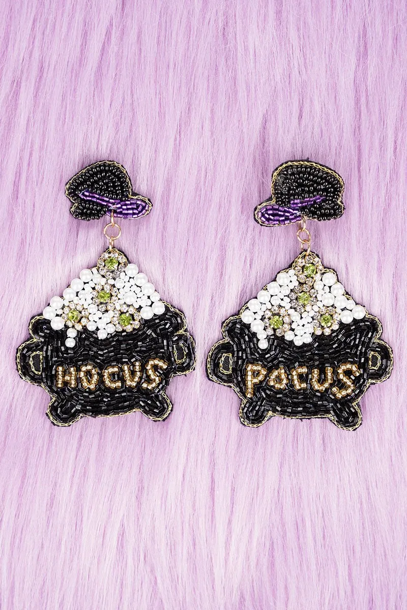 Halloween Black Hocus Pocus Seed Bead Earrings