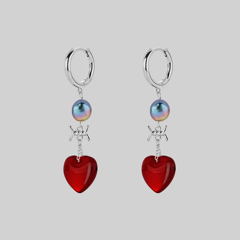 HEART OF STONE. Heart & Pearl Hoop Earrings - Silver