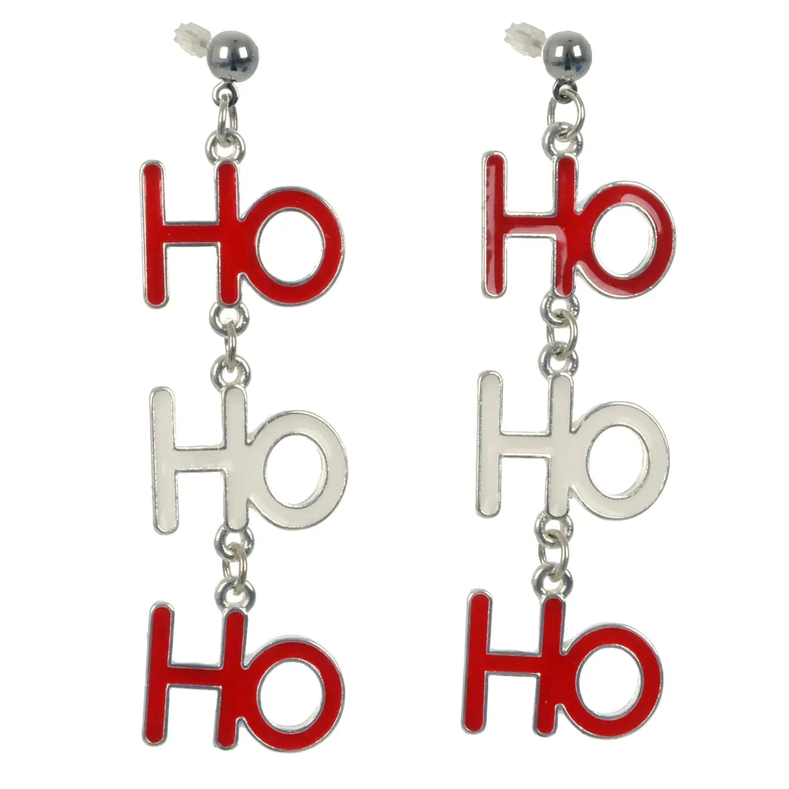 Ho Ho Ho Drop Earrings Red White Christmas Costume Jewellery