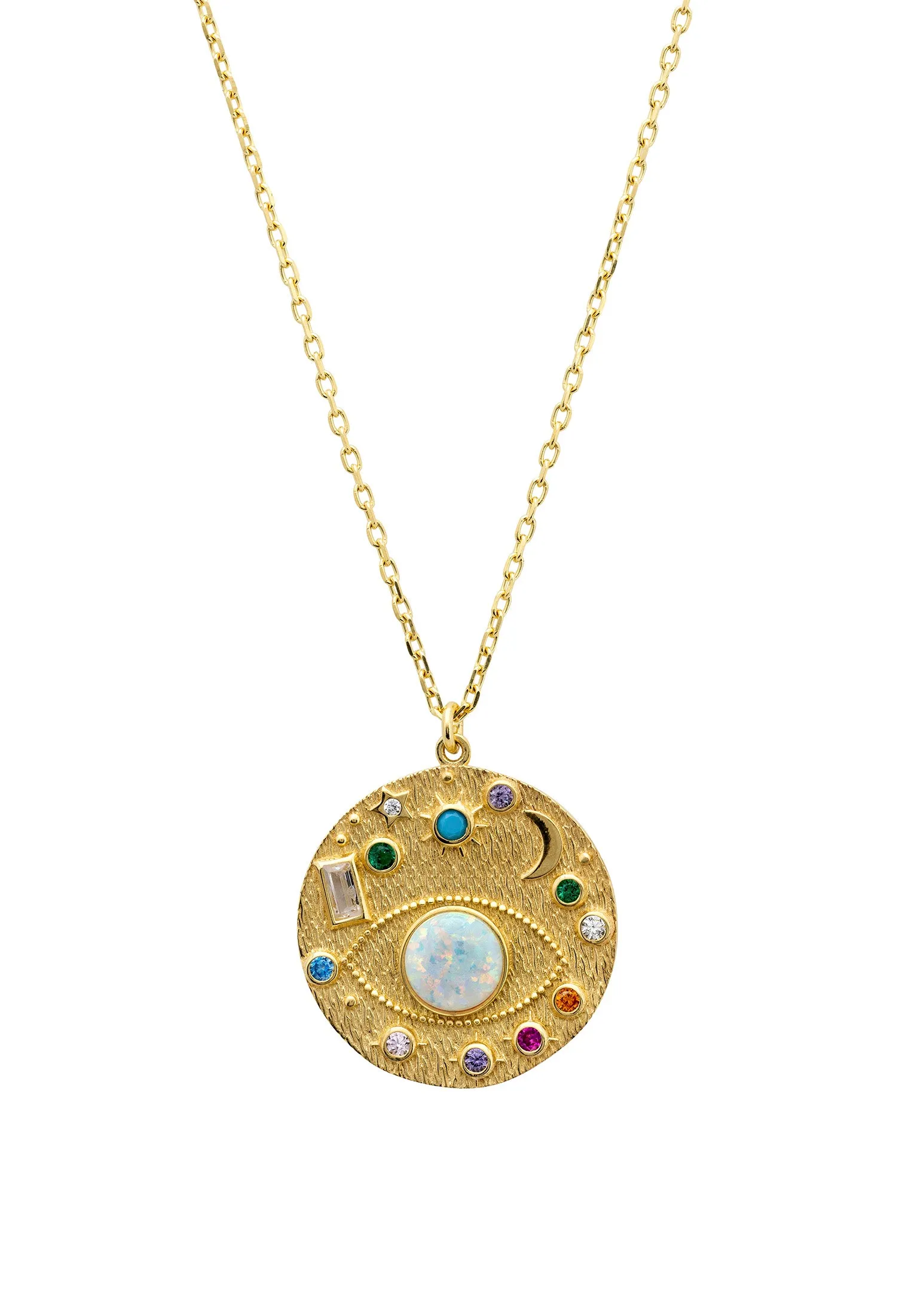Interstellar Planetary Gemstone Pendant Necklace Gold