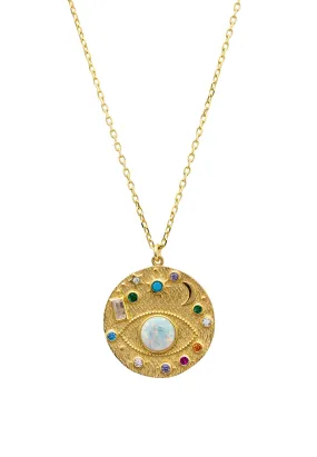 Interstellar Planetary Gemstone Pendant Necklace Gold