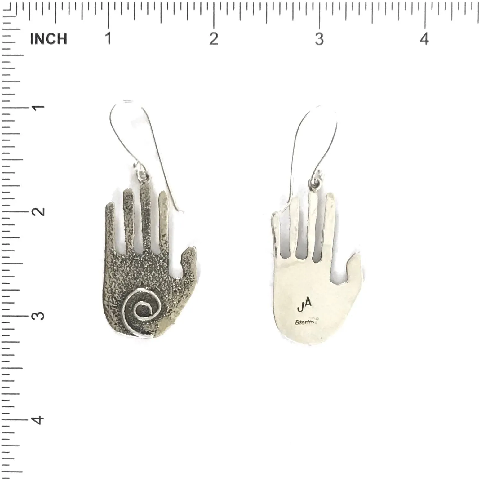 John and Mary Aquilar Sterling Silver Cast Hand Cutout Earrings