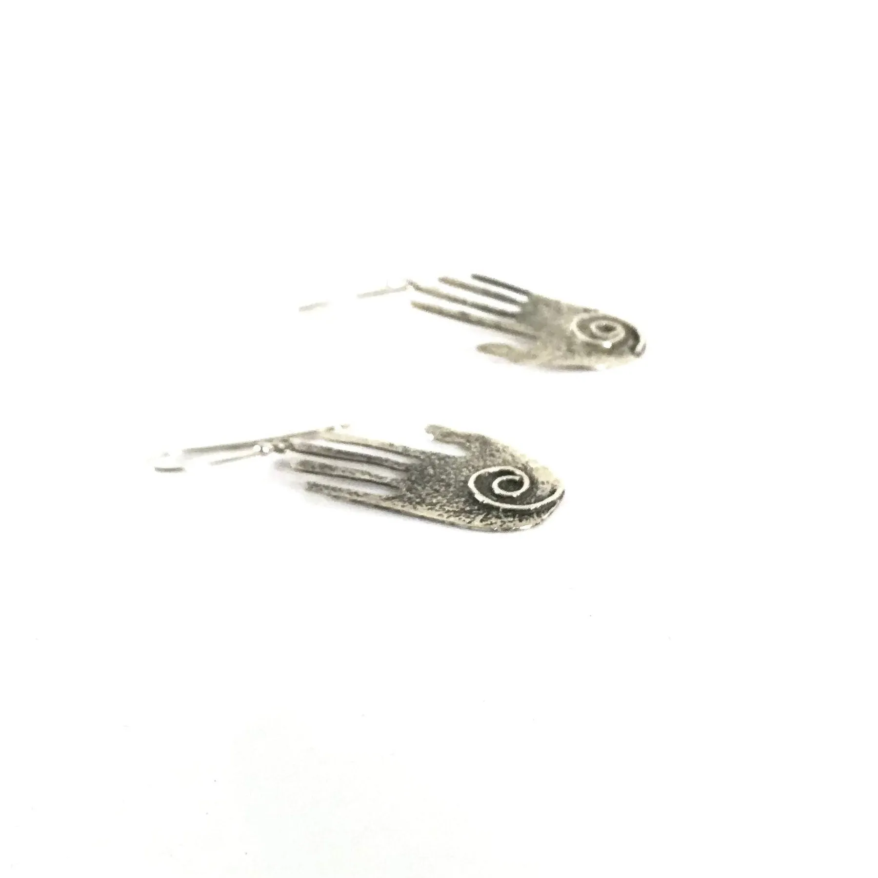 John and Mary Aquilar Sterling Silver Cast Hand Cutout Earrings