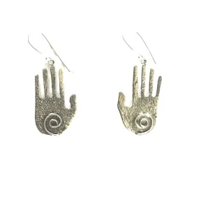 John and Mary Aquilar Sterling Silver Cast Hand Cutout Earrings