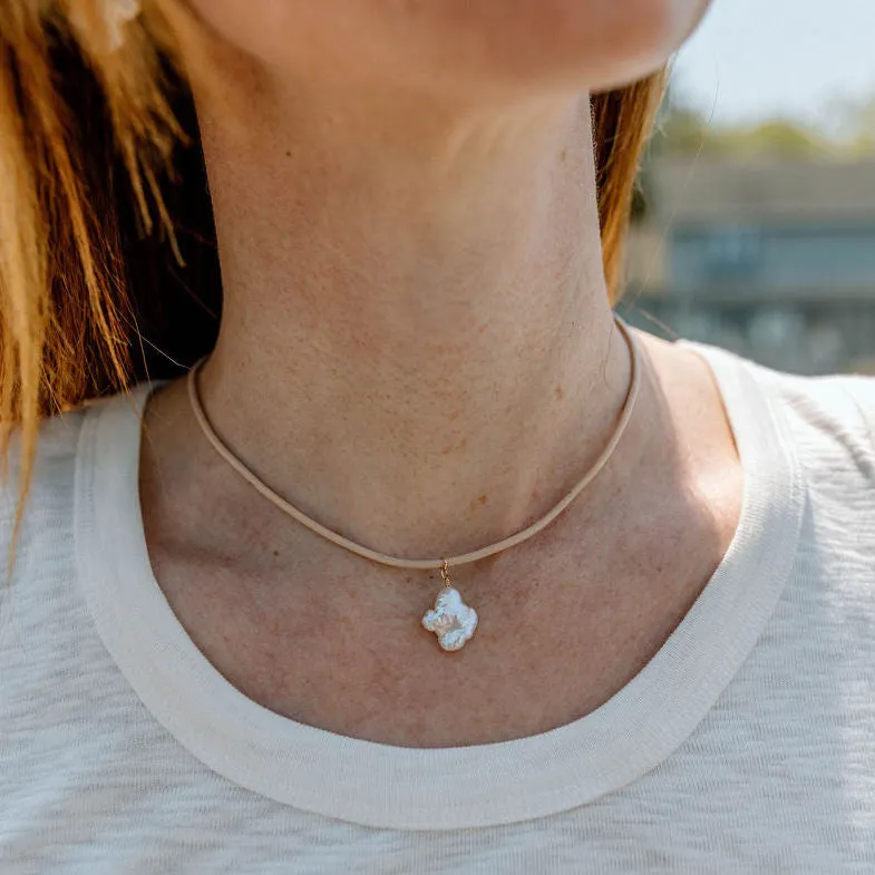 Keishi Pearl Necklace on Leather Cord