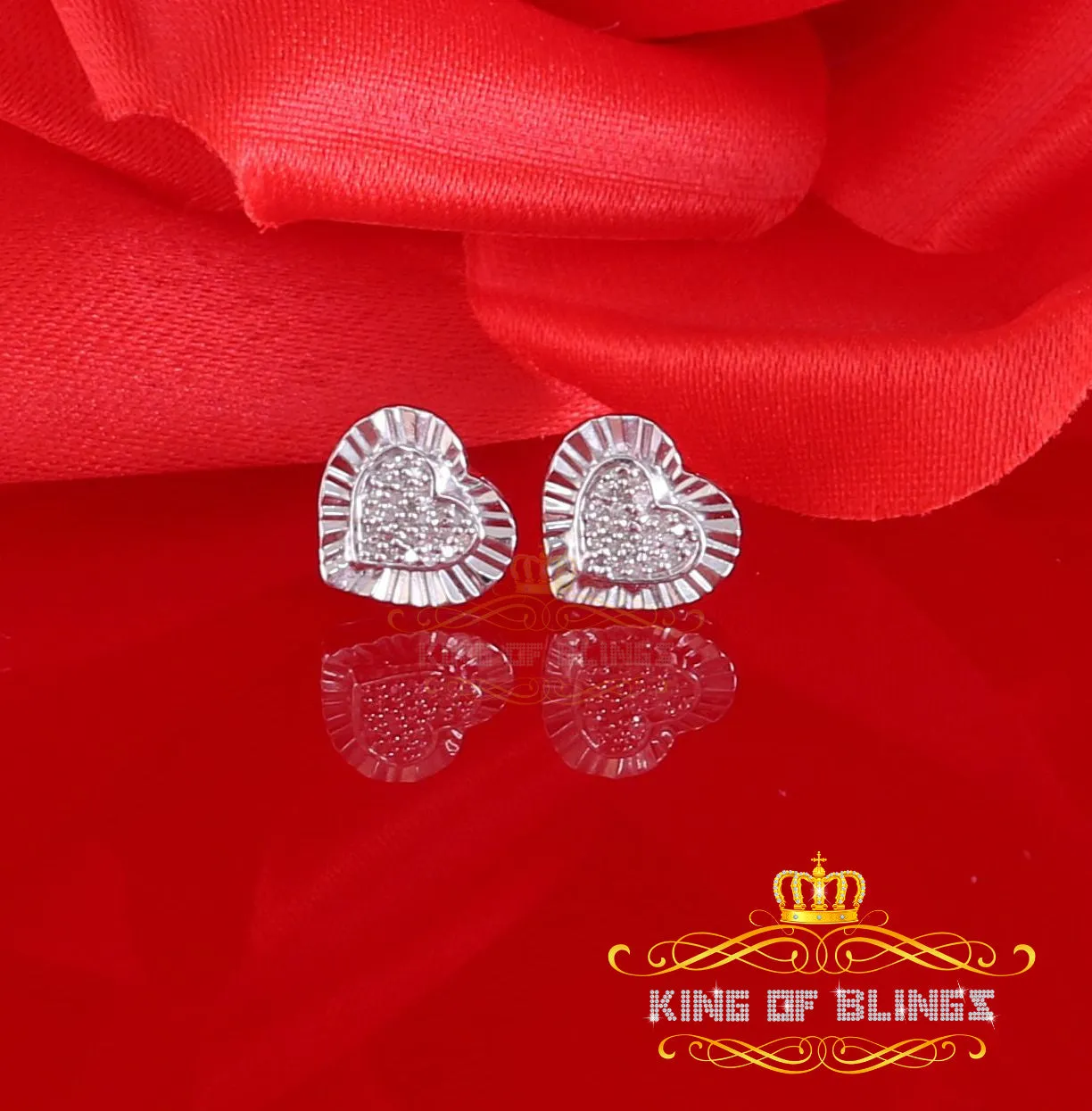 King Of Bling's Aretes Para Hombre Heart 925 White Silver 0.15ct Diamond Women's Stud Earring