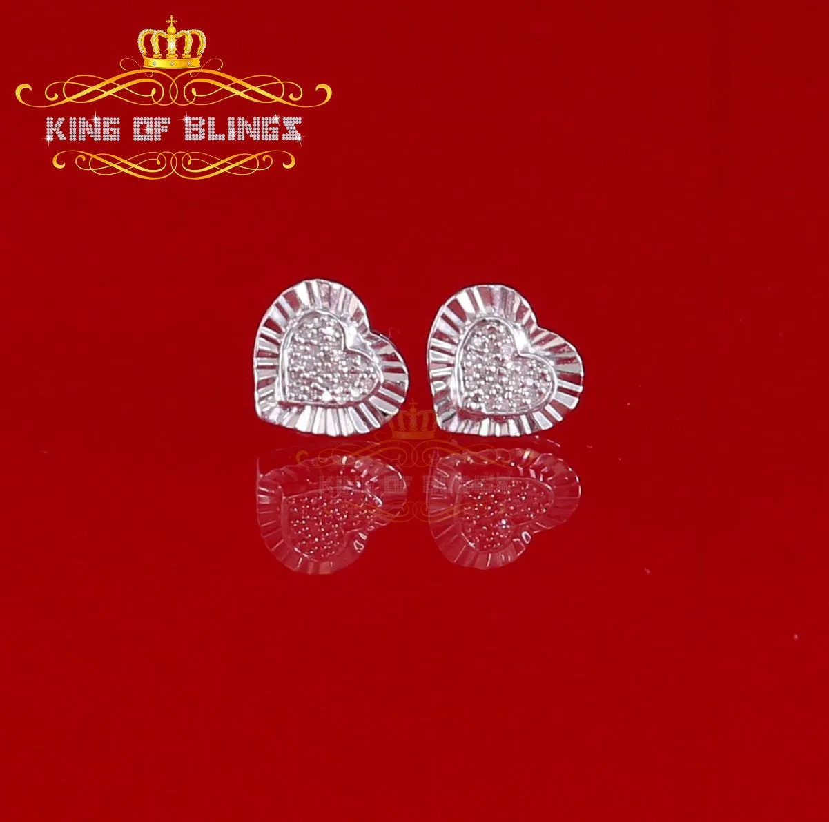 King Of Bling's Aretes Para Hombre Heart 925 White Silver 0.15ct Diamond Women's Stud Earring