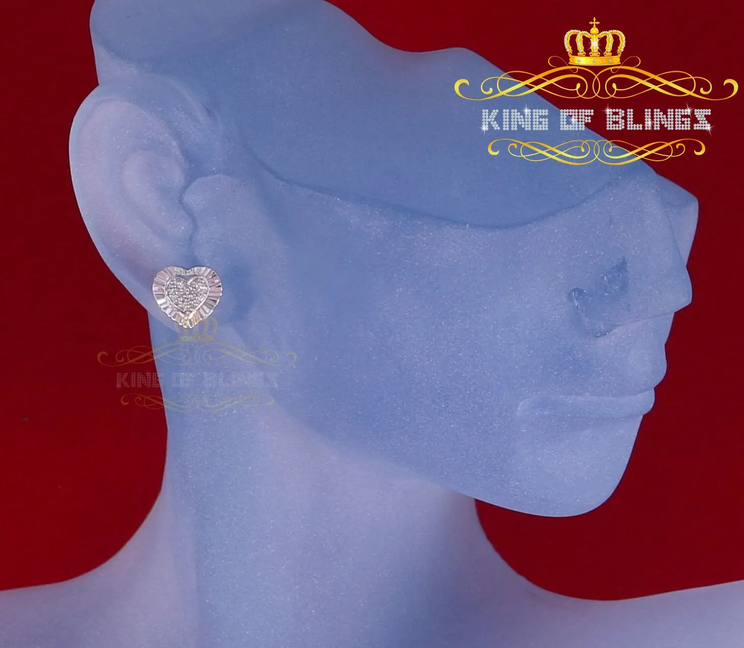 King Of Bling's Aretes Para Hombre Heart 925 White Silver 0.15ct Diamond Women's Stud Earring