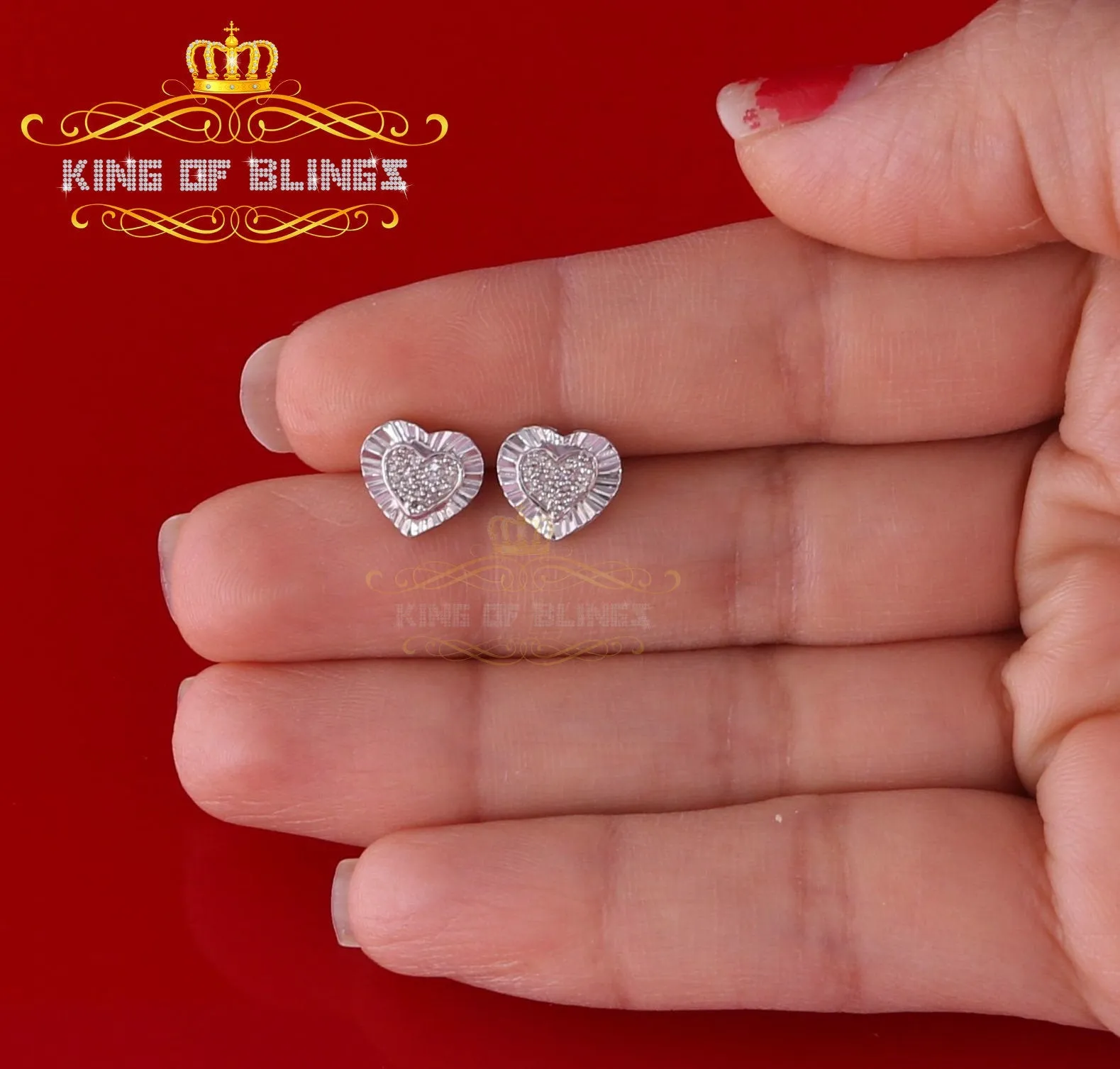 King Of Bling's Aretes Para Hombre Heart 925 White Silver 0.15ct Diamond Women's Stud Earring