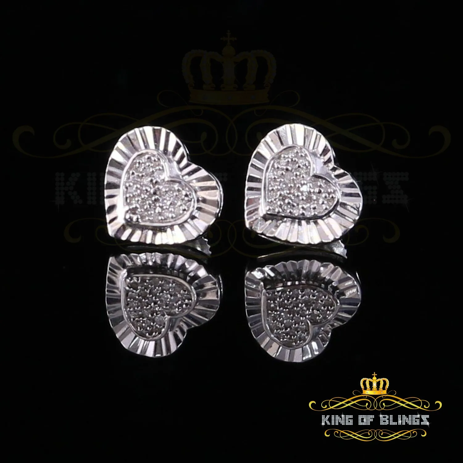 King Of Bling's Aretes Para Hombre Heart 925 White Silver 0.15ct Diamond Women's Stud Earring
