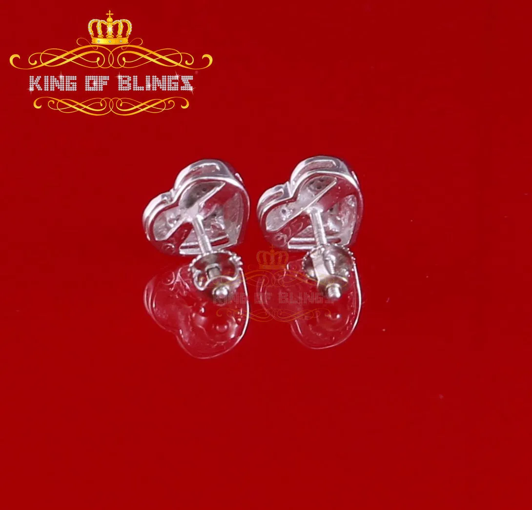 King Of Bling's Aretes Para Hombre Heart 925 White Silver 0.15ct Diamond Women's Stud Earring