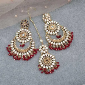 Kundan Pearl Chandbali Earrings Tikka Set