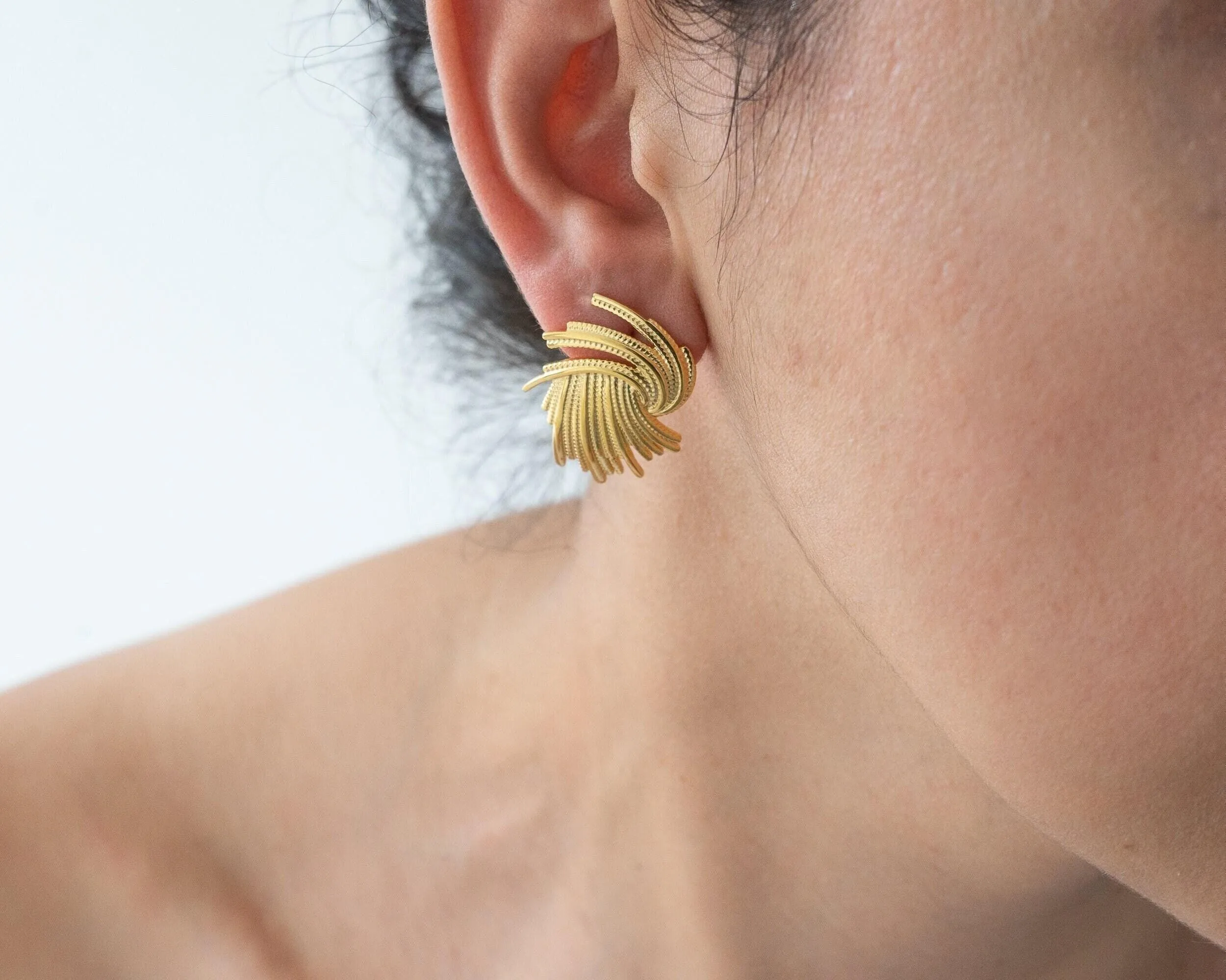 Large Gold Textured Stud Earrings