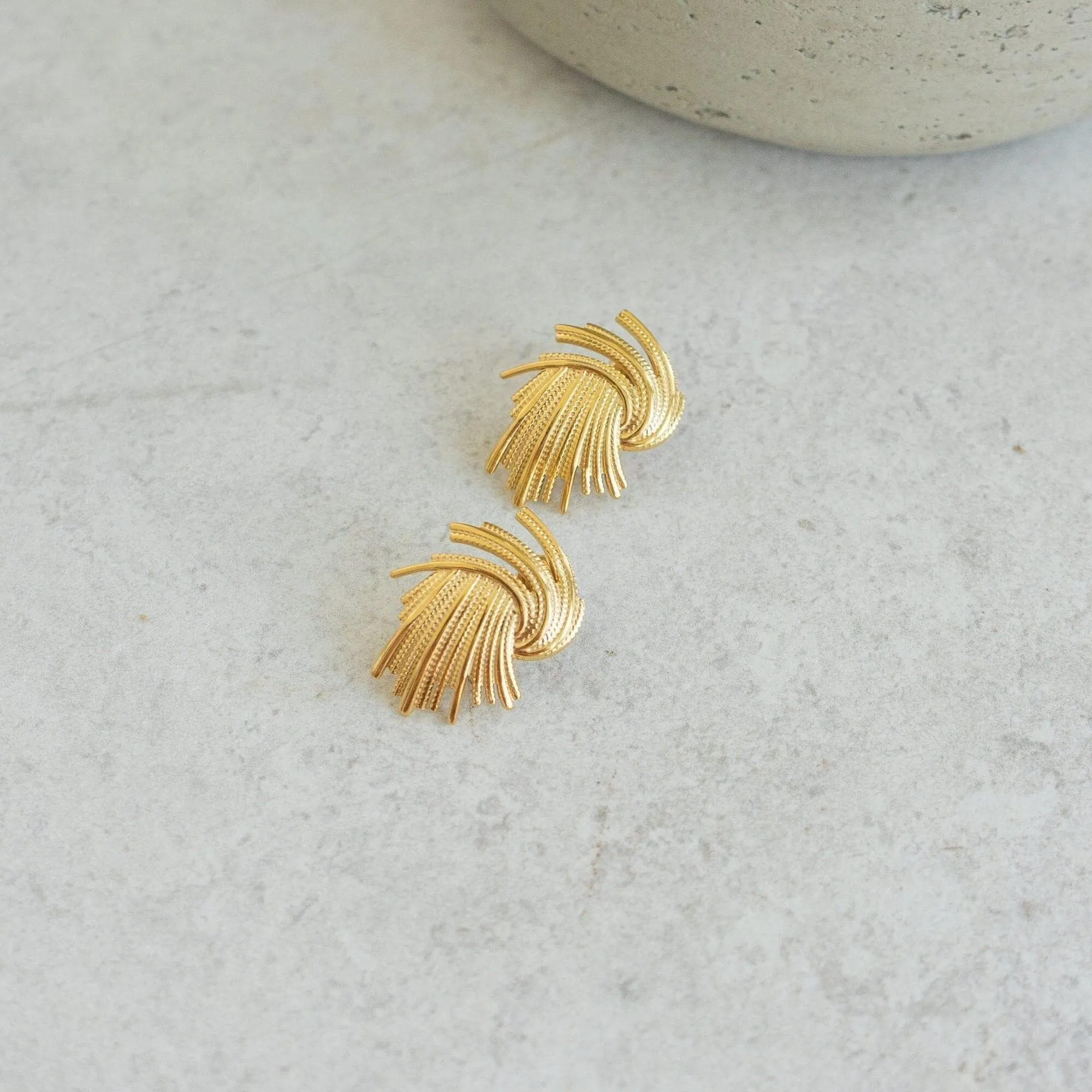 Large Gold Textured Stud Earrings