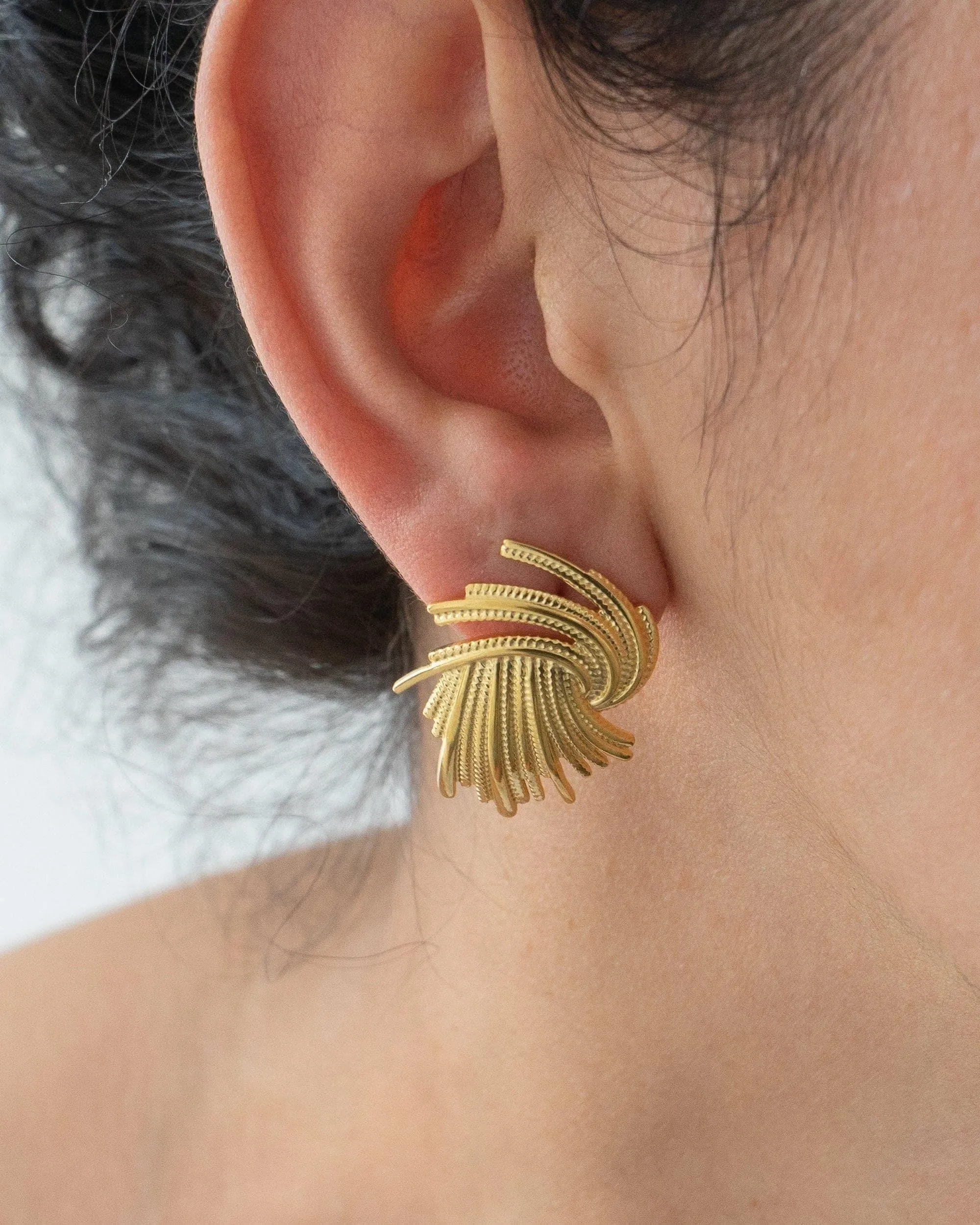 Large Gold Textured Stud Earrings