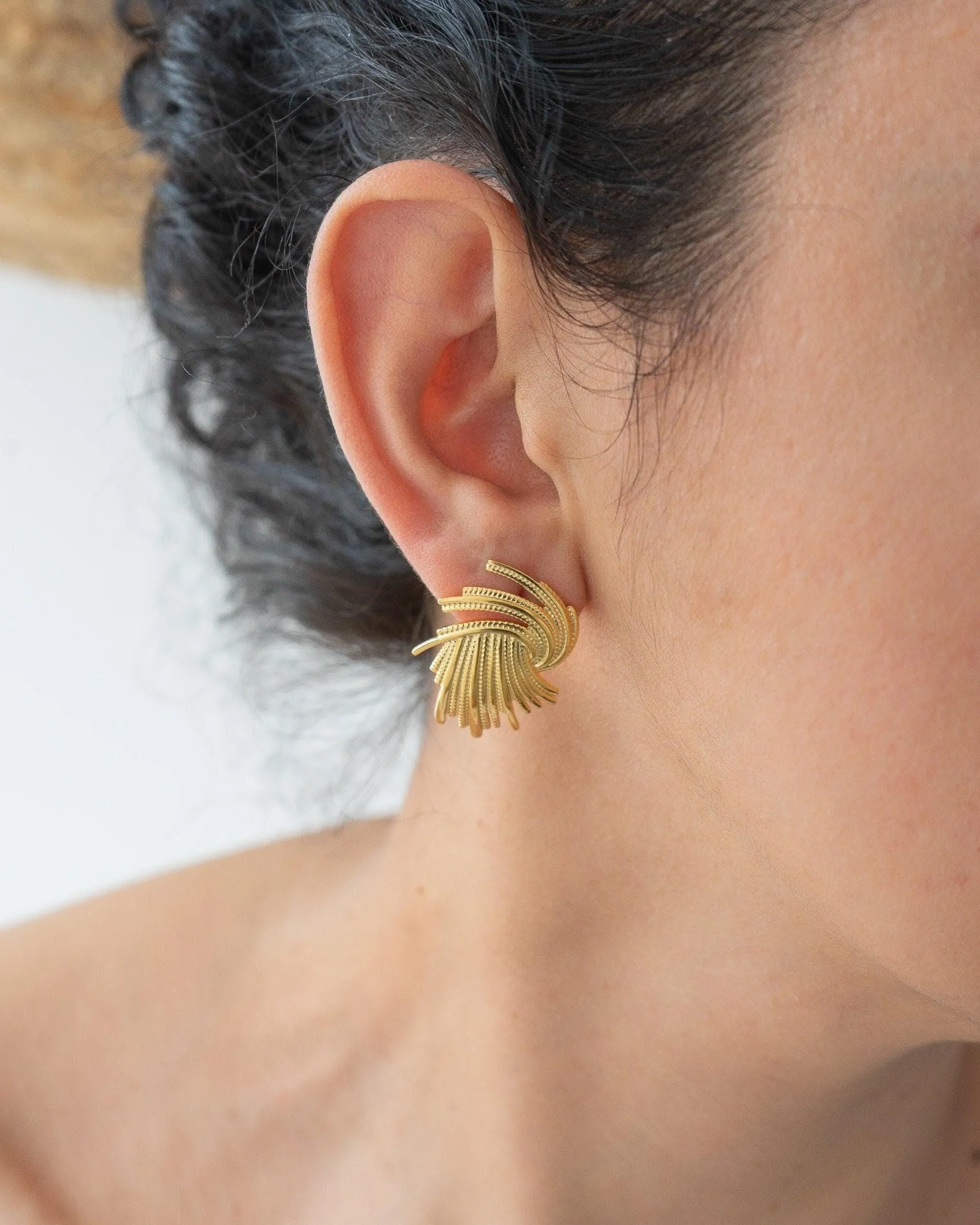 Large Gold Textured Stud Earrings