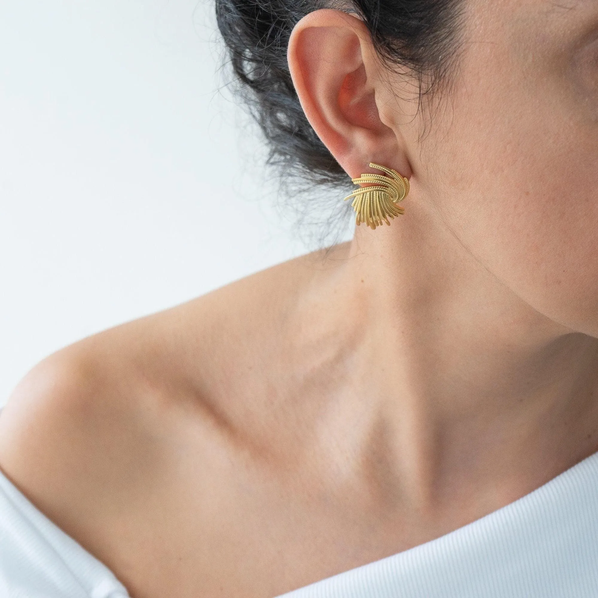 Large Gold Textured Stud Earrings