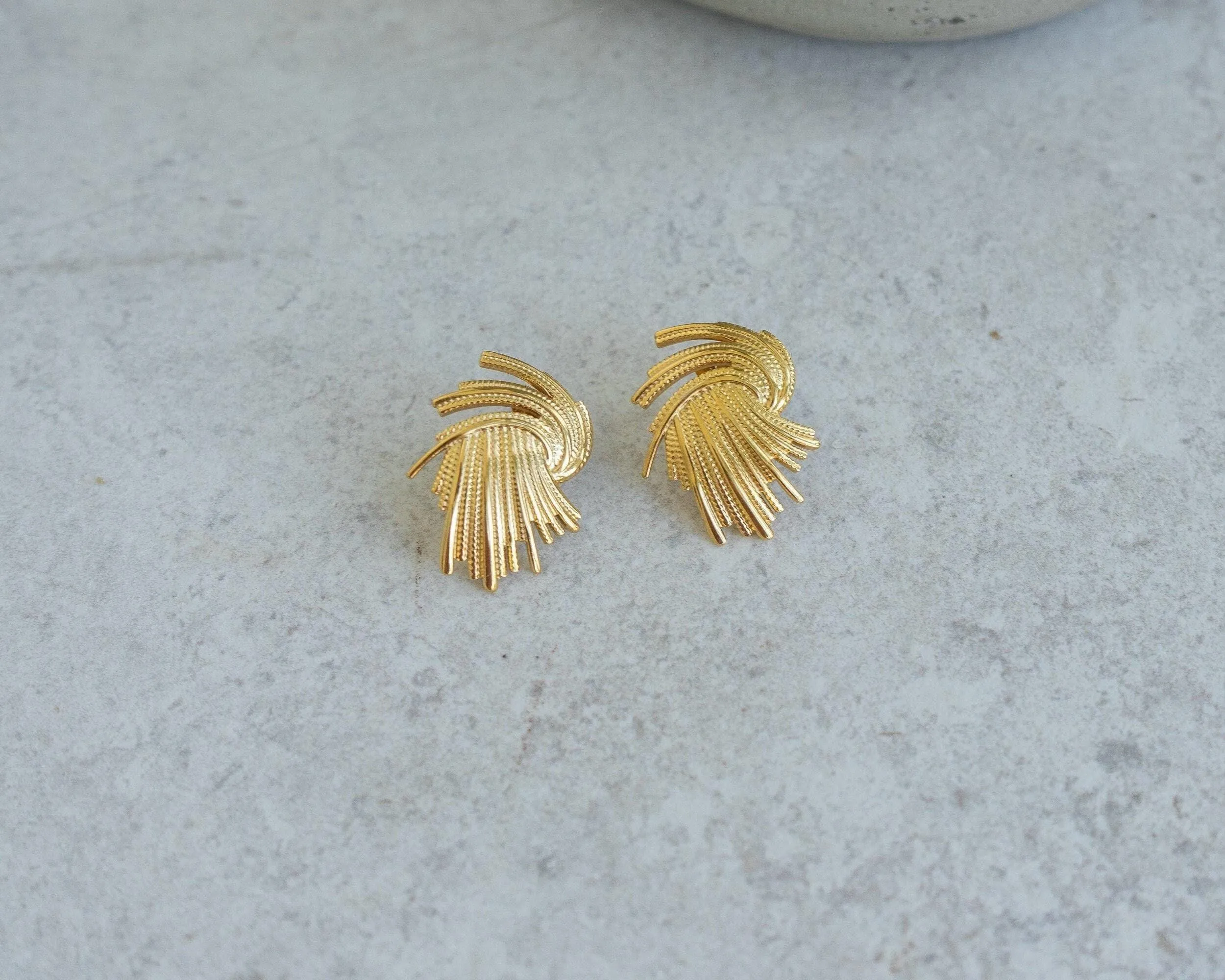 Large Gold Textured Stud Earrings