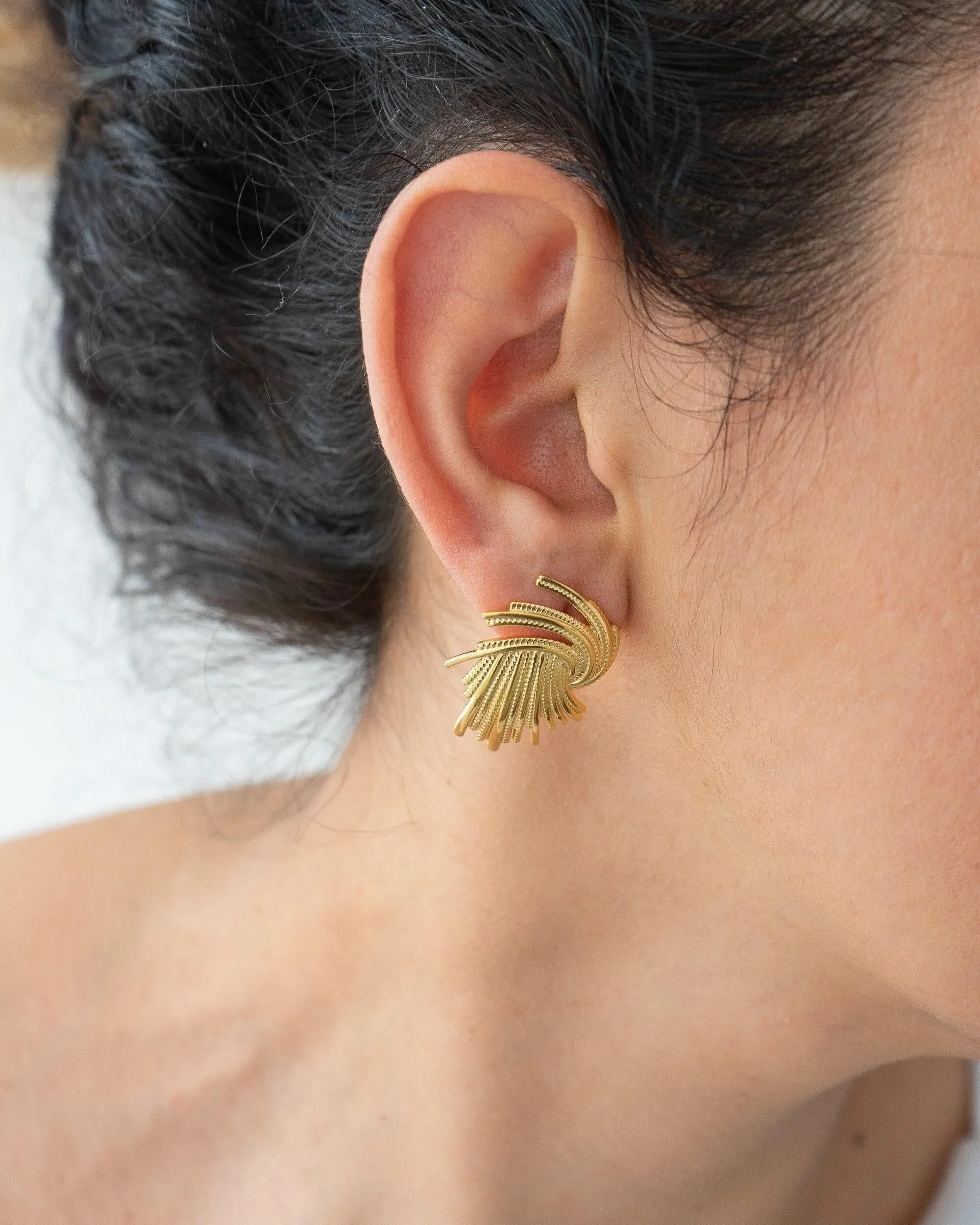 Large Gold Textured Stud Earrings