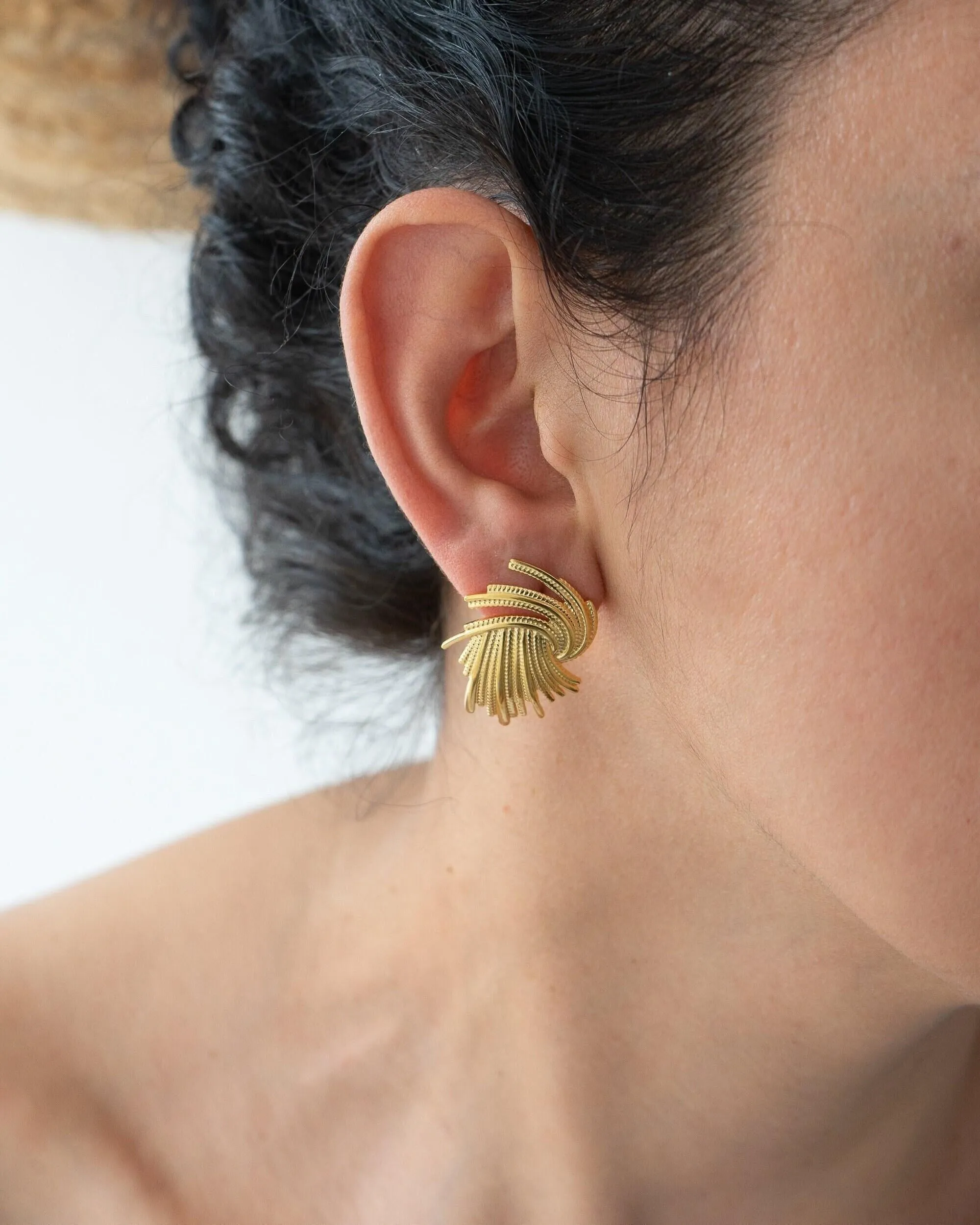 Large Gold Textured Stud Earrings