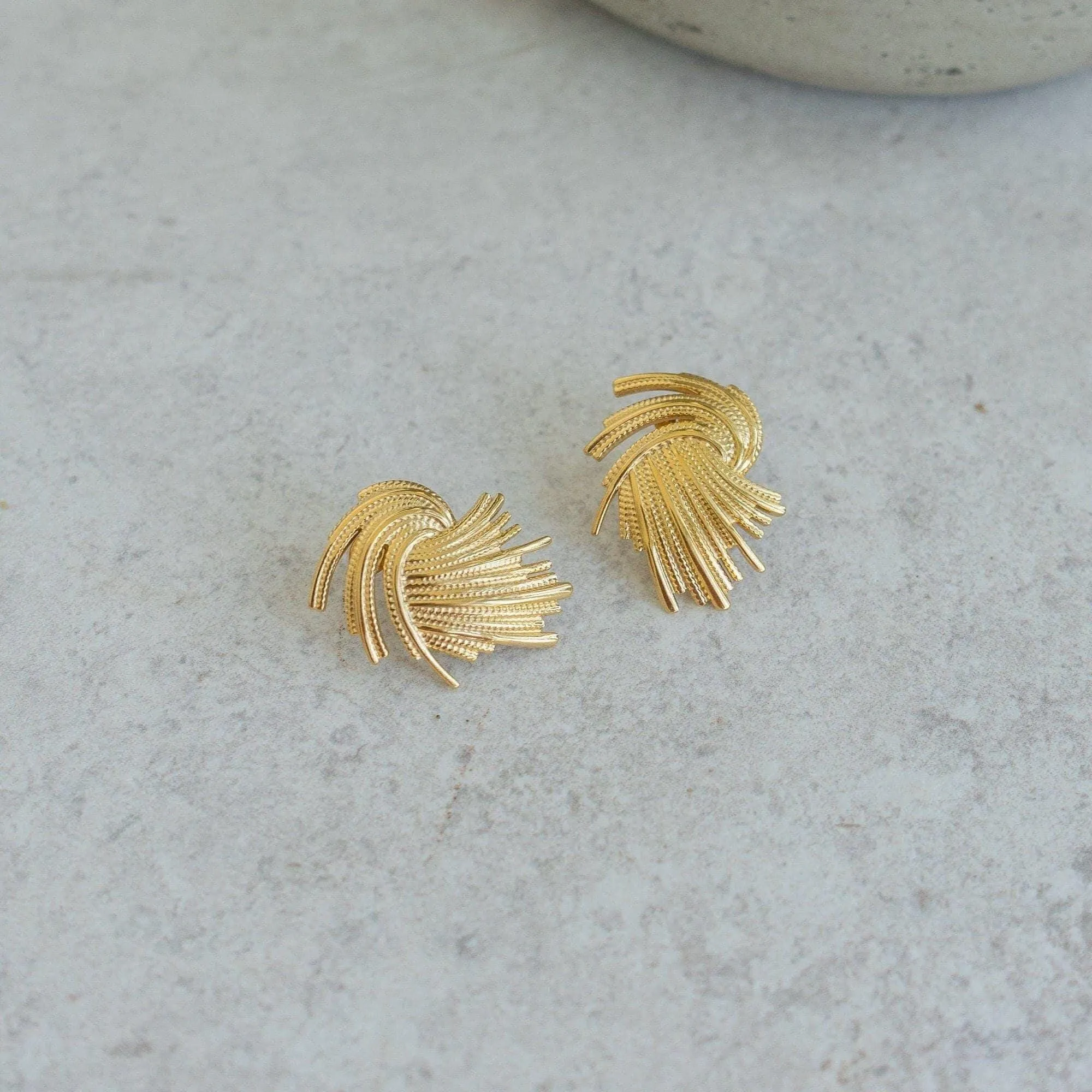 Large Gold Textured Stud Earrings