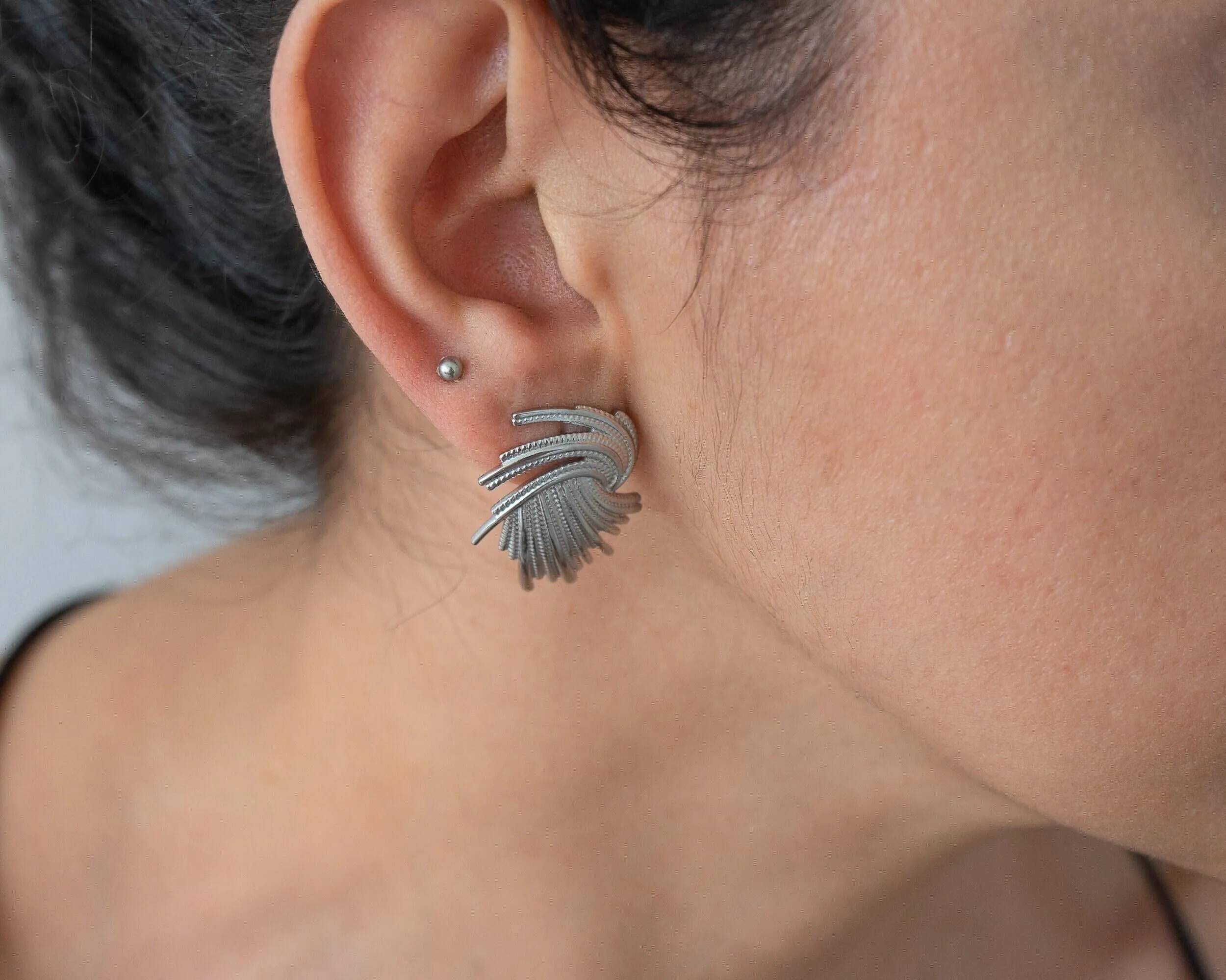Large Silver Textured Earrings