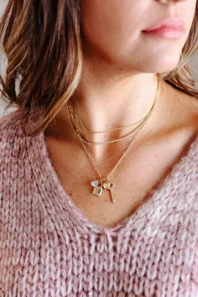 Layered Necklace with Lock, Key & Heart Charms