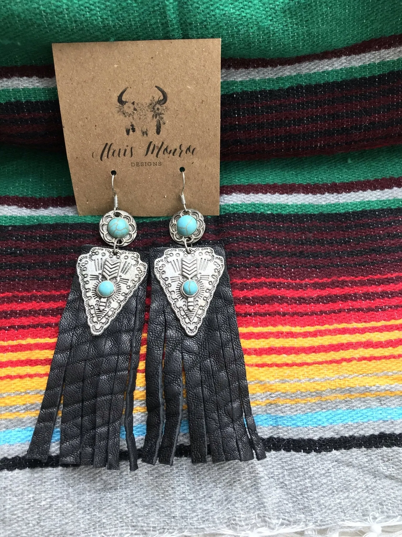 Leather Aztec Black Earring